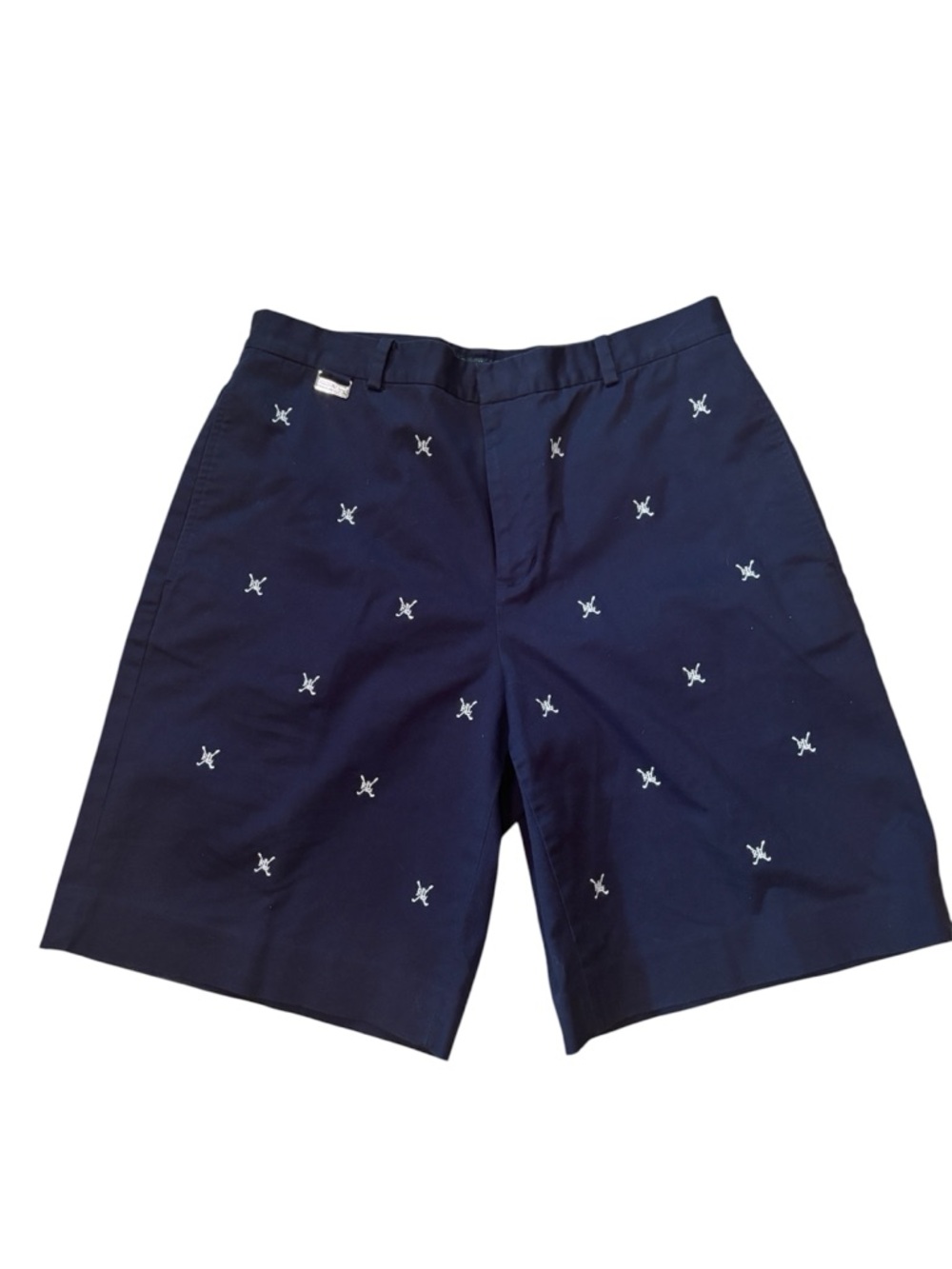 Ralph Lauren Women’s Navy Blue Chino Shorts White Embroidered Golf Clubs